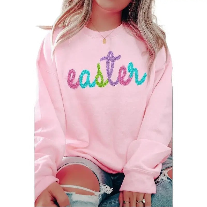Easter Faux Tinsel Transfer Unisex NuBlend Crew Sweatshirt Shirt Hoodie | PrintMintTees.com