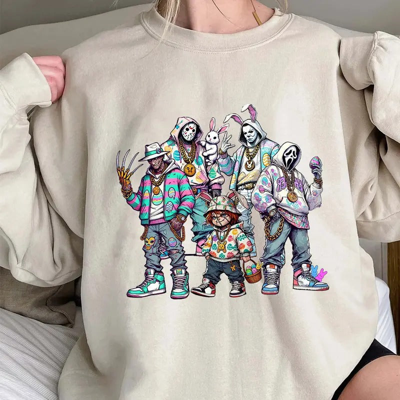 Easter Horror Crew Shirt, Happy Easter Horror Shirt, Trending Graphic Tee style 02 Hoodie Sweatshirt | PrintMintTees.com
