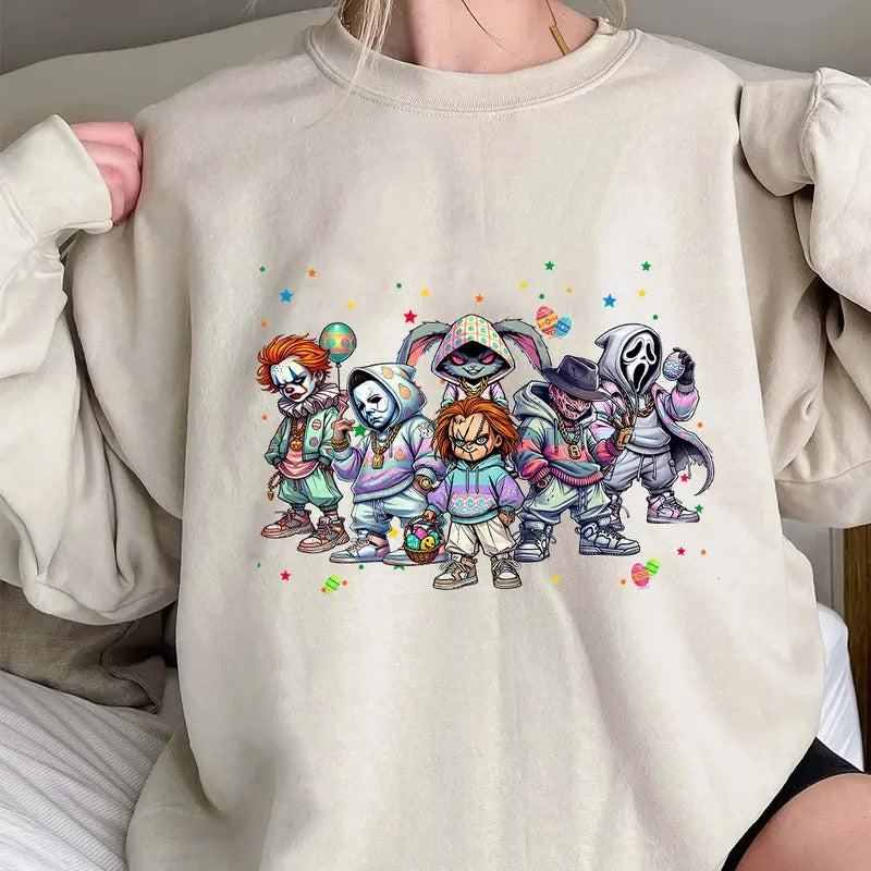 Easter Horror Crew Shirt, Happy Easter Horror Shirt, Trending Graphic Tee style 05 Hoodie Sweatshirt | PrintMintTees.com