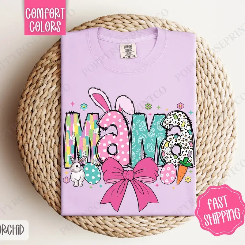 Easter Mama Shirt Comfort Colors, Easter Tshirt, Trendy Mom Tee, Gift for Her Hoodie Sweatshirt | PrintMintTees.com