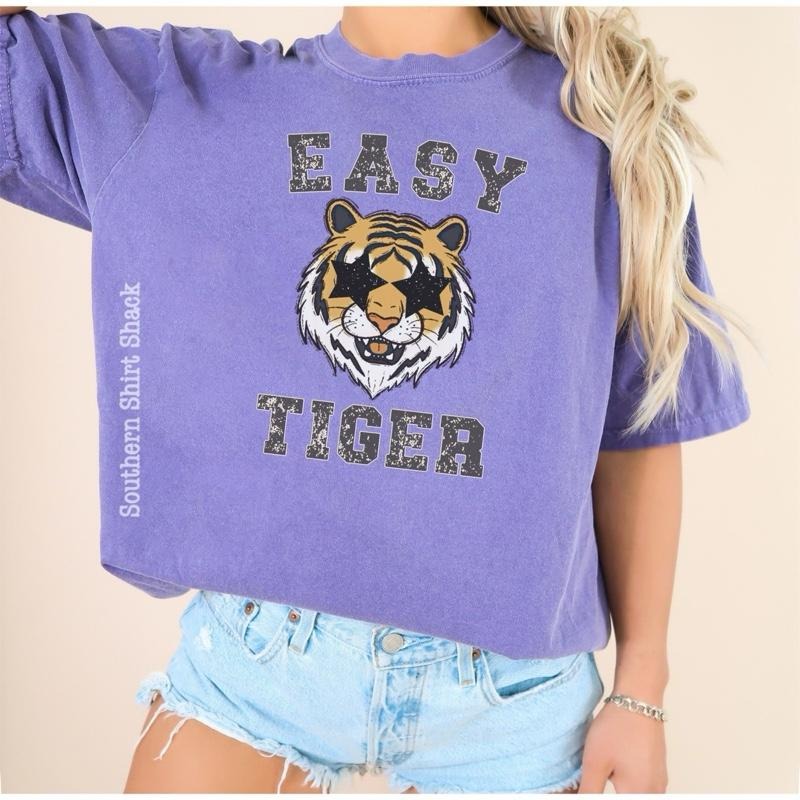 Easy Tiger | Violet comfort colors t shirt | tigers purple t shirt Hoodie Sweatshirt | PrintMintTees.com