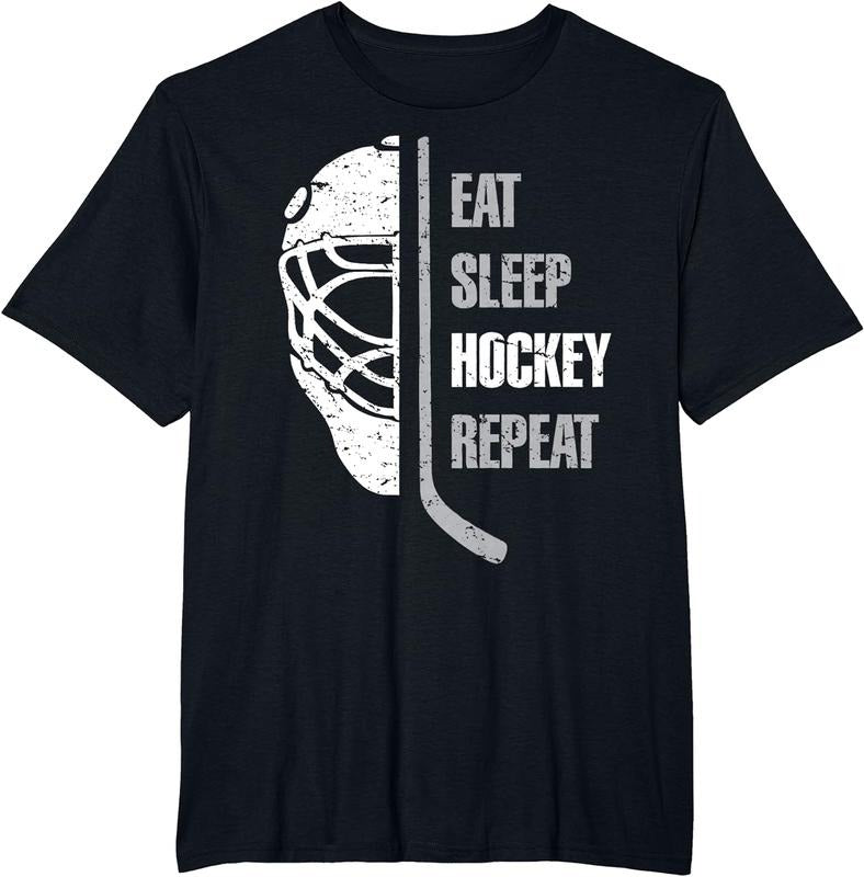 Eat Sleep Hockey Repeat Christmas For Teen Adult Hockey T-Shirt Menswear Top Clothing Day Hoodie Sweatshirt