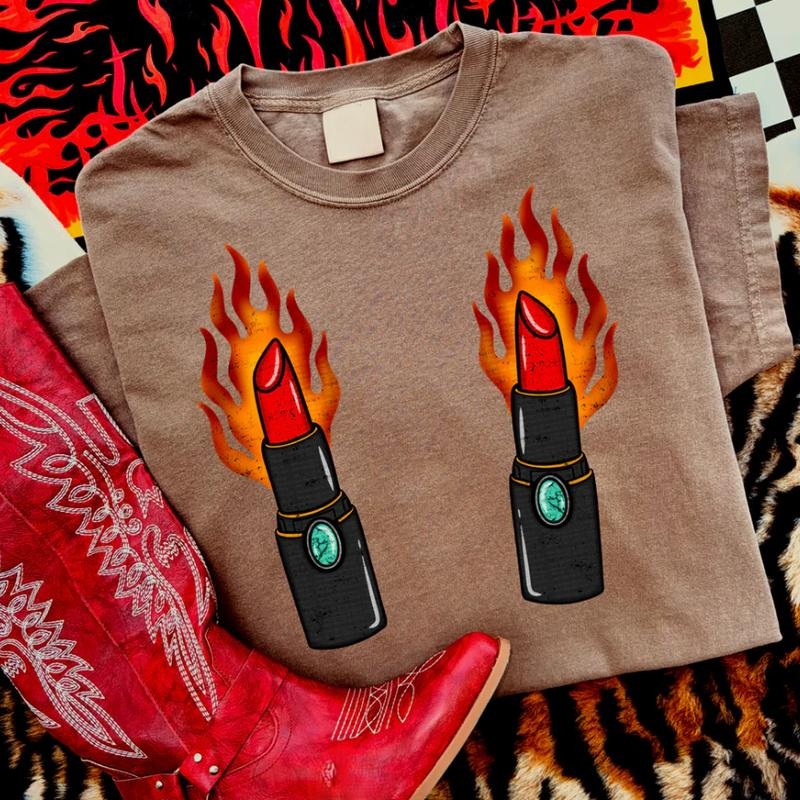 Edgy Flame Lipsticks shirt, vintage crewneck sweatshirts, western outfit women, cowgirl outfits, western clothing stuff...