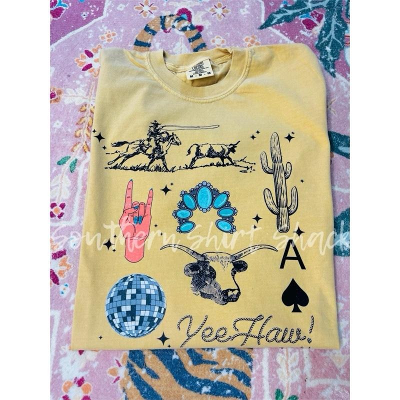 Edgy Western Collage T shirt  | Mustard comfort colors T shirt top Hoodie Sweatshirt | PrintMintTees.com