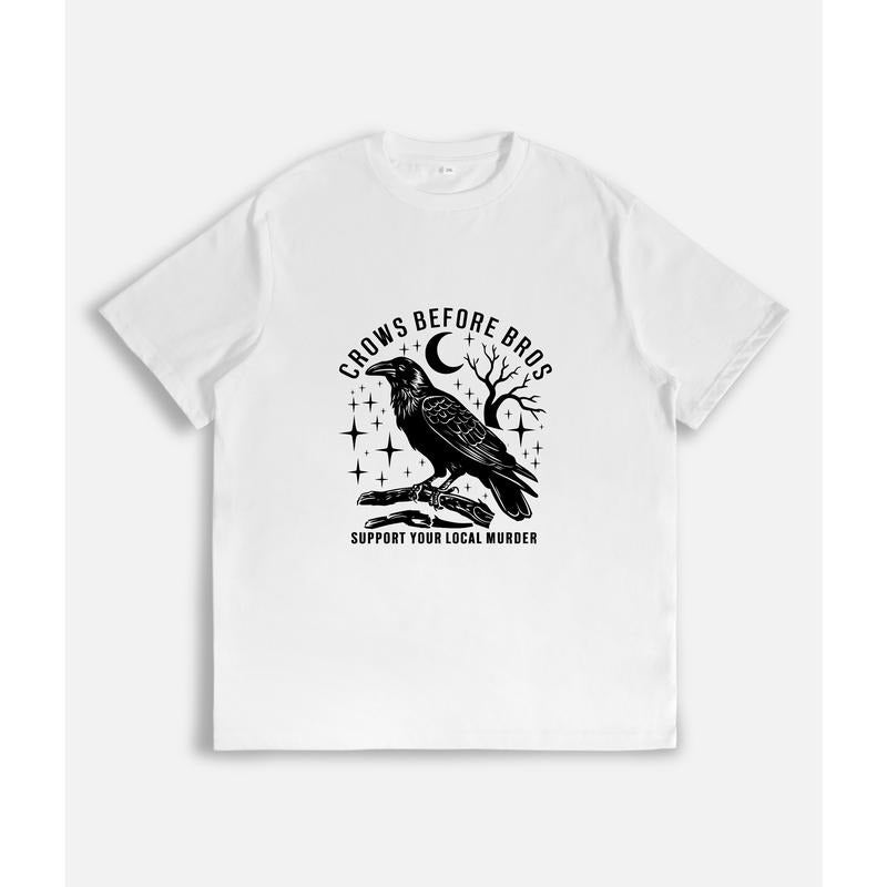 Edgy and Mysterious T - Shirt: "Crows Before Bros - Support Your Local Murder" style 02 Hoodie Sweatshirt | PrintMintTees.com