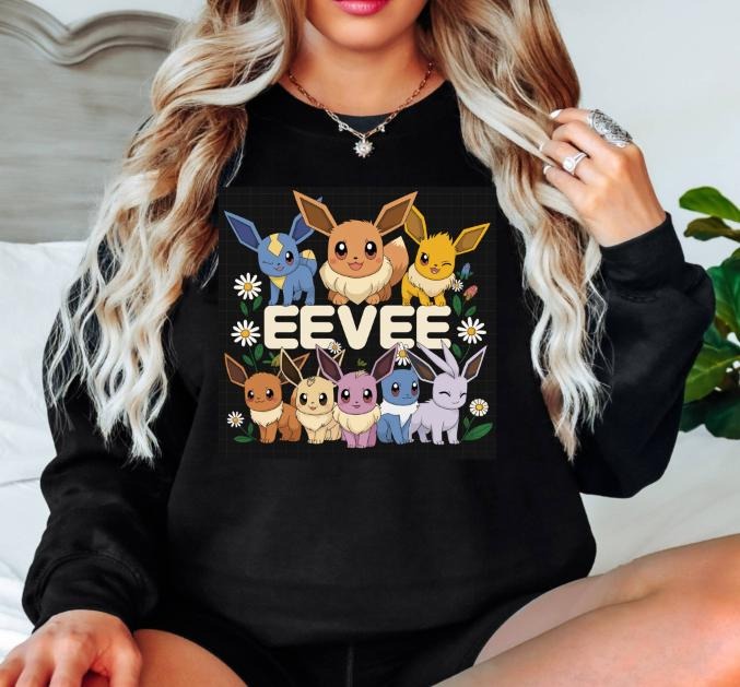 Eevee Evolution Funny Hoodie Shirt Kawaii Shirt - Unisex Casual Crew Neck Long Sleeve Sweatshirt | PrintMintTees.com