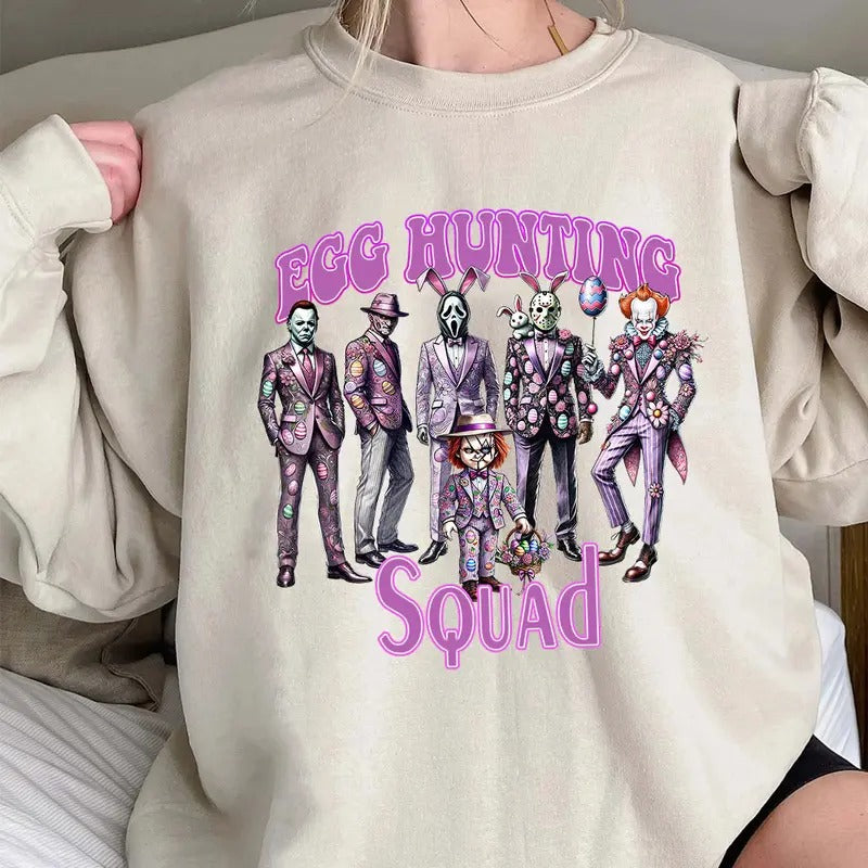 Egg Hunting Squad Shirt, Happy Easter Horror Shirt, Trending Graphic Tee style 02 Hoodie Sweatshirt | PrintMintTees.com