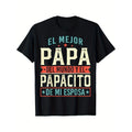"El Mejor Papa Del Mundo" Spanish Design T-Shirt - Cotton Blend, Round Neck, Machine Washable, Black, Ideal Father'S Day Gift, Perfect for Sports & Outdoor Activities,