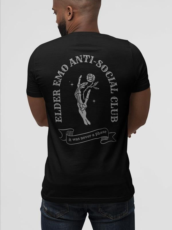 Elder Emo Anti-Social Club Tee, It was Never a Phase Shirt, Spooky Emo Shirt Cotton Menswear Hoodie Sweatshirt
