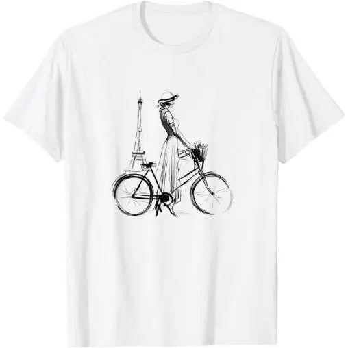 Elegant Paris Vibes: Chic Woman and Eiffel Tower T-Shirt Made in USA Hoodie Sweatshirt | PrintMintTees.com