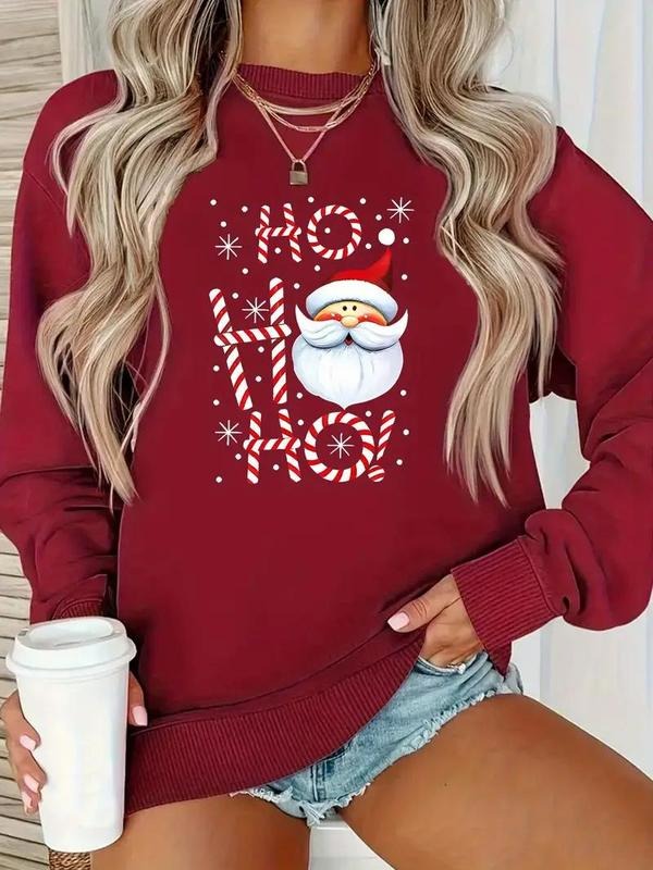 Elegant Y2K Style Christmas Sweatshirt for Women - Cartoon Santa Pattern, Round Neck, All-Season Knit Fabric, Polyester,...