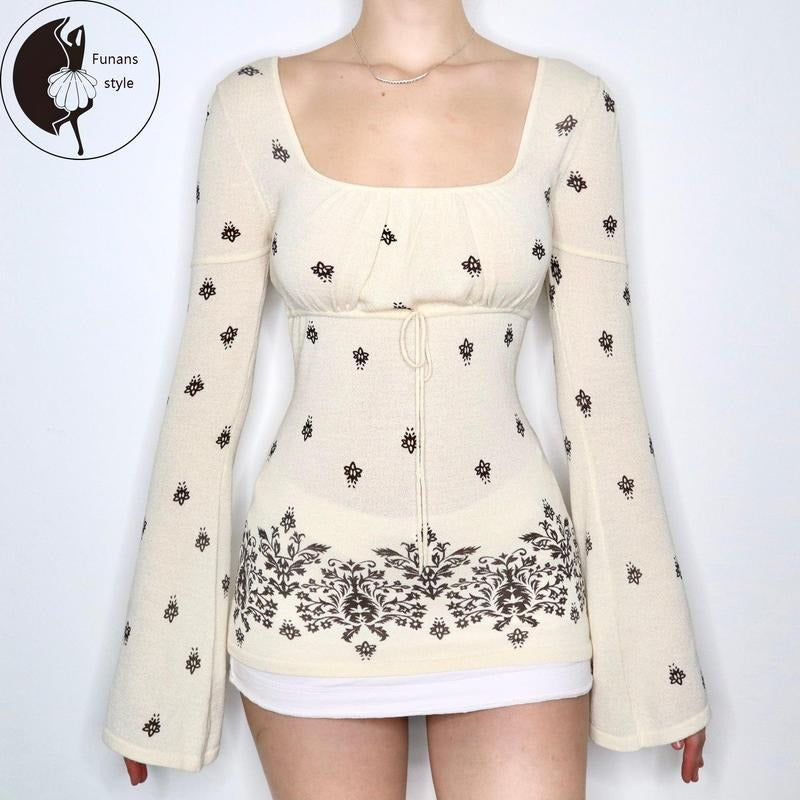 Elevate Your Fall Wardrobe with our Y2K Flare Sleeve Shirt in Ivory White
