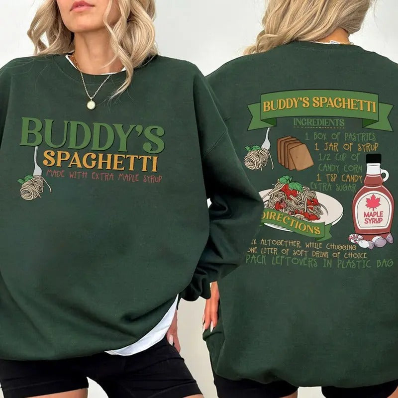 Elf Buddy's Spaghetti Sweatshirt, Buddy's Spaghetti Recipe Shirt, Christmas Movies Vintage Sweater, Holiday Gift Hoodie