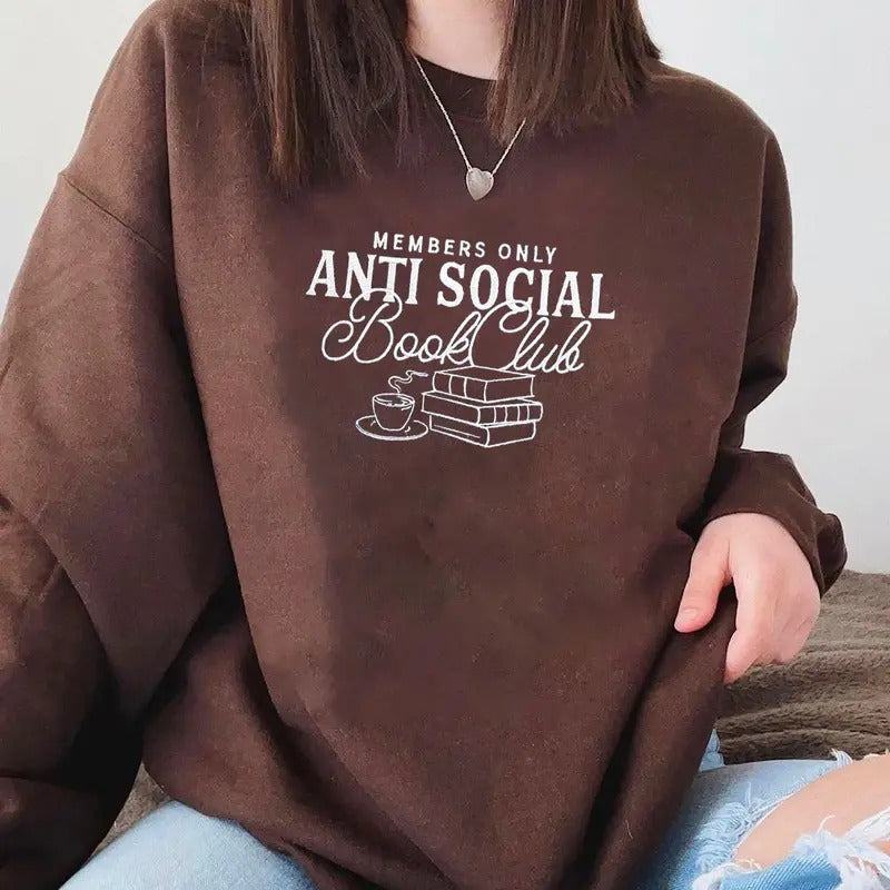 Embroidered Anti Social Book Club Sweatshirt, Embroidered Book Club Tee Shirt, Embroidered Bookish Shirt, Gift For Book...