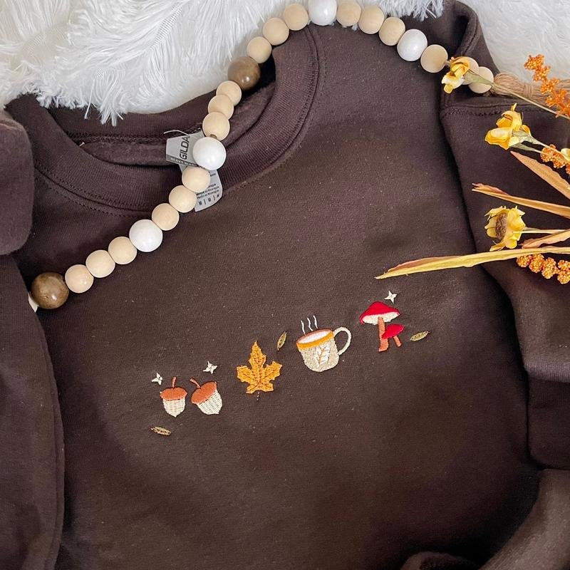 Embroidered Autumn Day Sweatshirt Shirt Hoodie | PrintMintTees.com