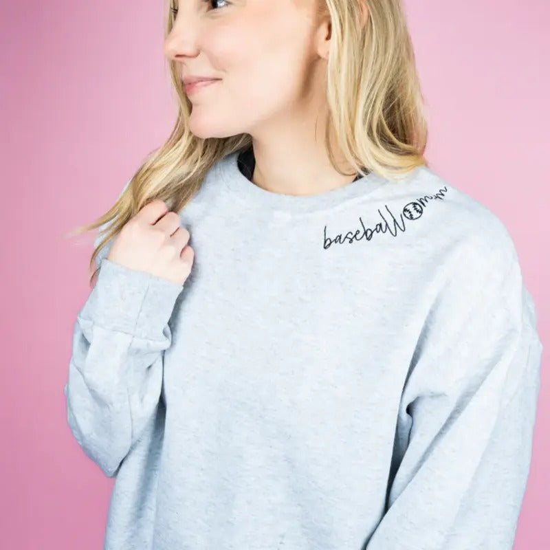 Embroidered Baseball Mom Neckline Unisex NuBlend Crew Sweatshirt BASEBALL MAMA Shirt Hoodie | PrintMintTees.com