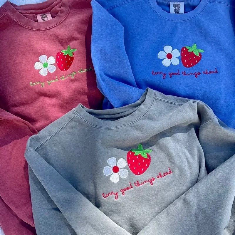 Embroidered Berry Sweatshirt, Strawberry Girly, Girly Girl Sweatshirt, Embroidered Crewnecks Shirt Hoodie | PrintMintTees.com