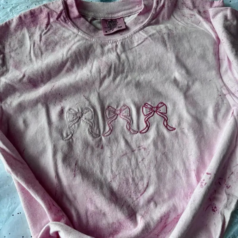 Embroidered Bow Tshirt, Summer Tshirt, Cute Embroidered Shirt, Cute Tshirts Hoodie, Sweatshirt | PrintMintTees.com