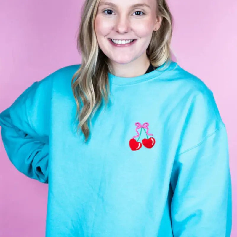 Embroidered Cherry Unisex NuBlend Crew Sweatshirt Embroidered Cherries Shirt Hoodie | PrintMintTees.com