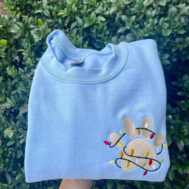 Embroidered Christmas Paw Sweatshirt, Christmas Sweatshirt, Dog Mom Sweatshirt T-Shirts, Hoodie | PrintMintTees.com