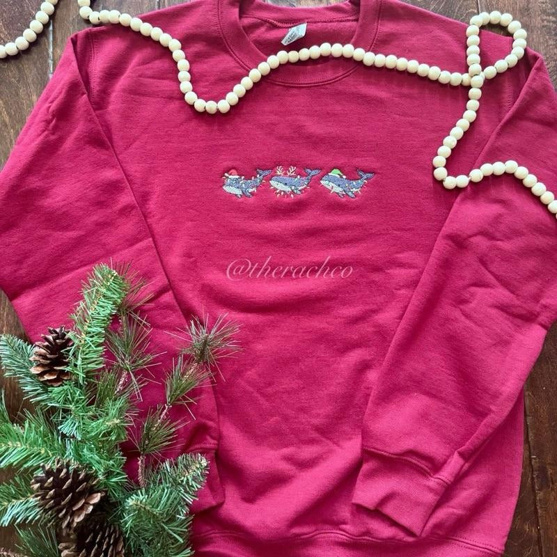 Embroidered Christmas Sweatshirt, Christmas Whales, Embroidered Whales Shirt Hoodie | PrintMintTees.com
