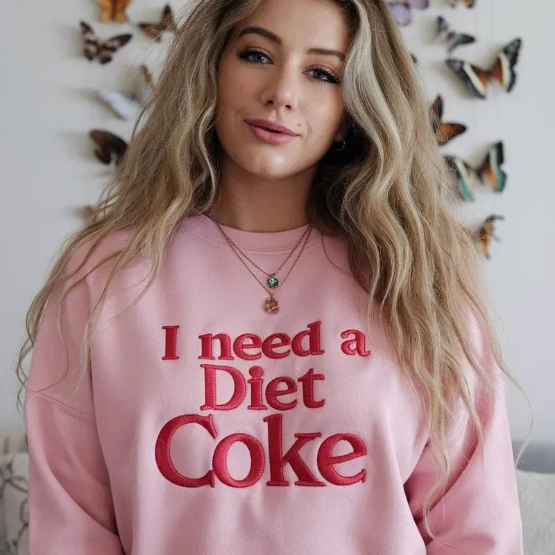 Embroidered DIET COKE Sweatshirts, Trendy Sweatshirt, Diet Coke Bottles, Gift for Diet Coke Lover, Soda Gift...