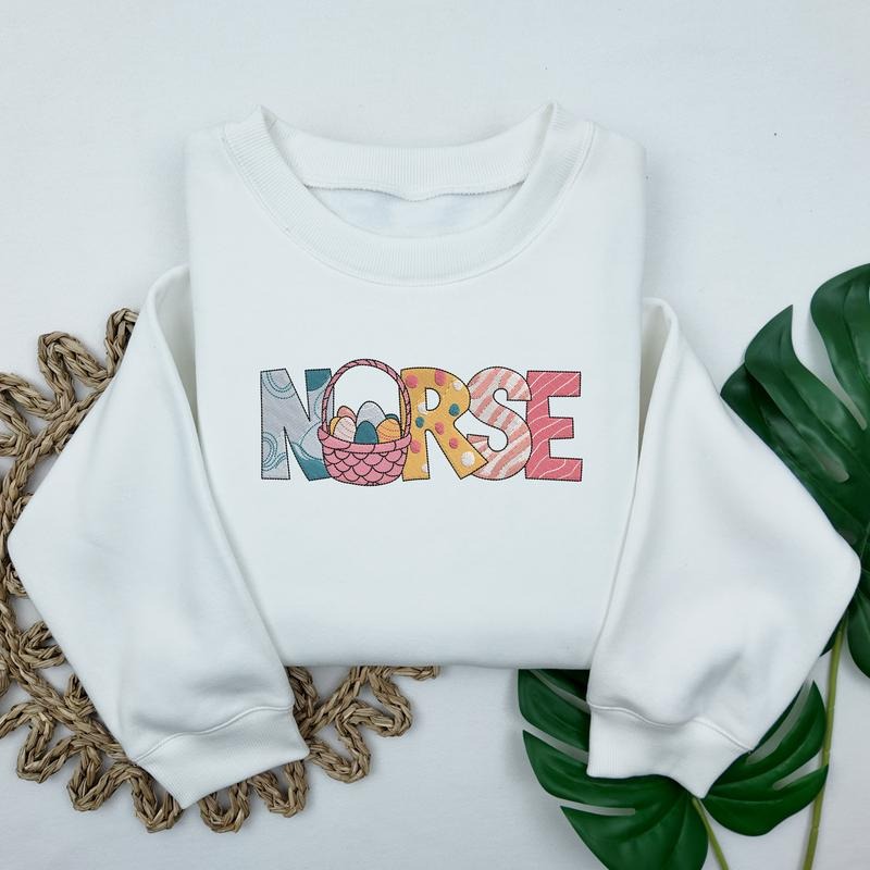 Embroidered Easter Nurse Easter Egg Easter Cute Spring Nurse T-Shirts, Hoodie, Sweatshirt