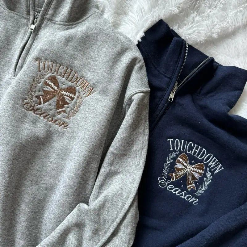Embroidered Football Quarterzip, Football Sweatshirt Shirt Hoodie | PrintMintTees.com