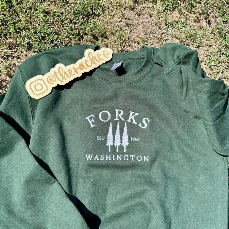 Embroidered Forks Sweatshirt, Twlight Inspired Sweatshirt, Embroidered Crewneck Shirt Hoodie | PrintMintTees.com