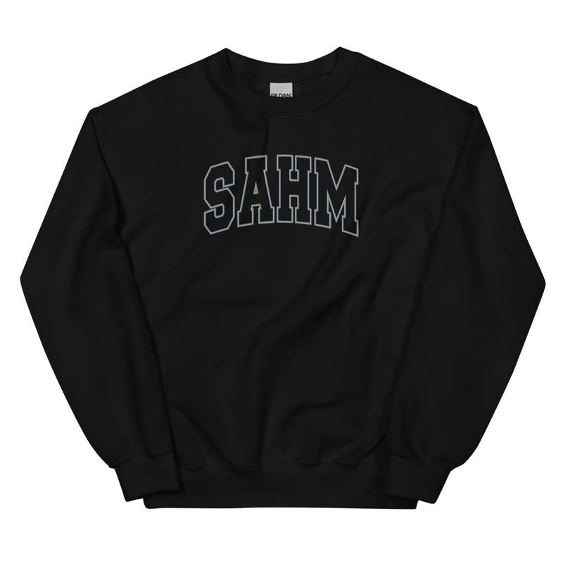Embroidered Grey Thread SAHM Varsity Sweatshirt