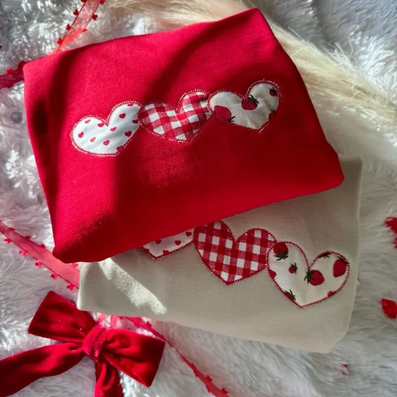 Embroidered Heart Applique, Valentines Day Sweatshirt Shirt Hoodie | PrintMintTees.com