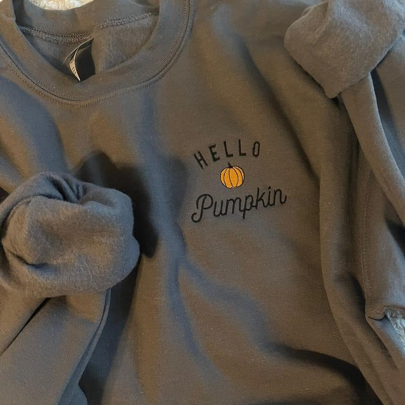 Embroidered Hello Pumpkin Sweatshirt Shirt Hoodie | PrintMintTees.com