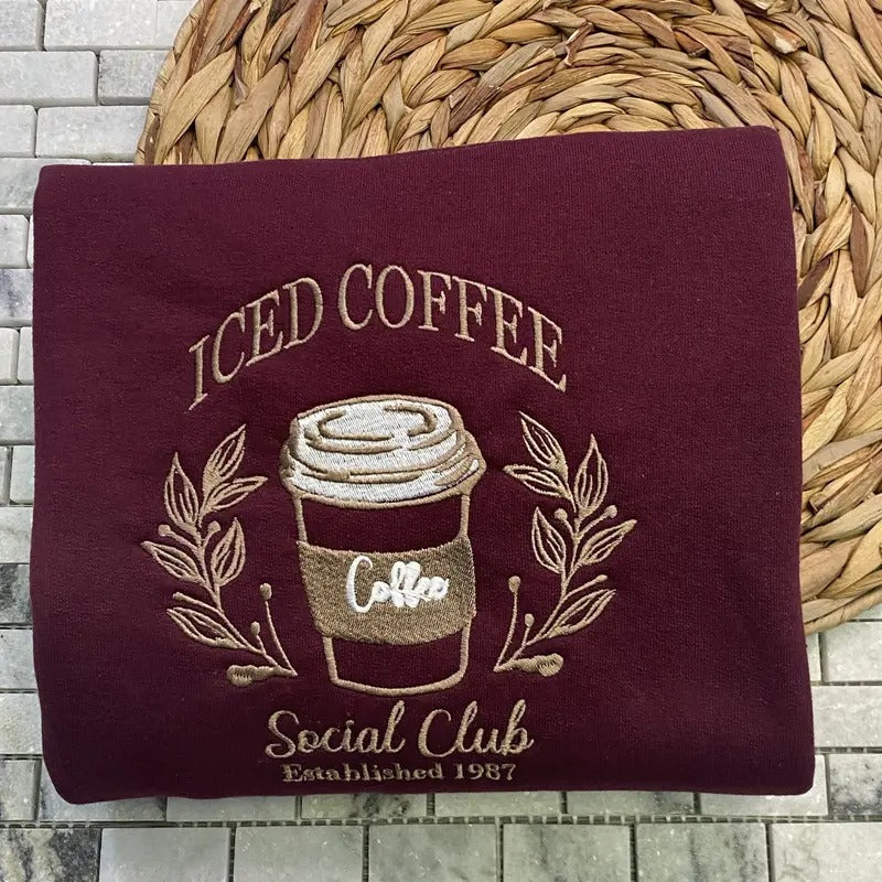 Embroidered Iced Coffee Social Club Iced Coffee Please Latte Lover Iced Coffee T-Shirts, Hoodie, Sweatshirt
