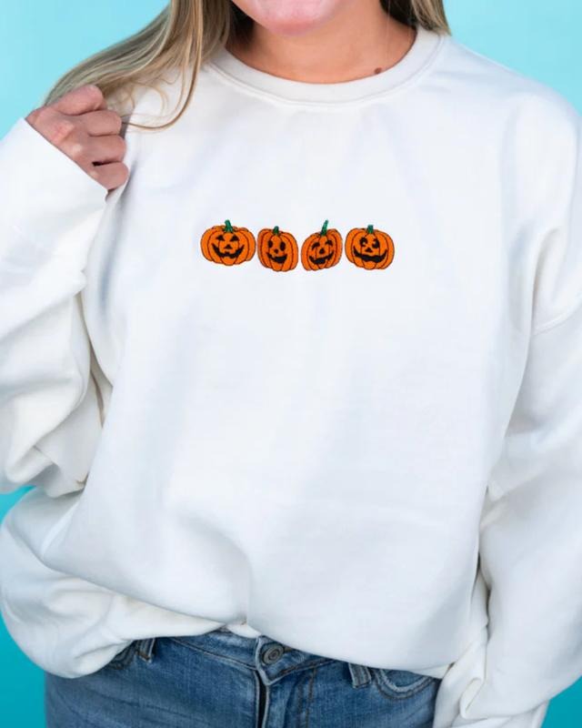 Embroidered Jack-O'Lantern Friends Heavy-weight Crew Sweatshirt Shirt Hoodie | PrintMintTees.com