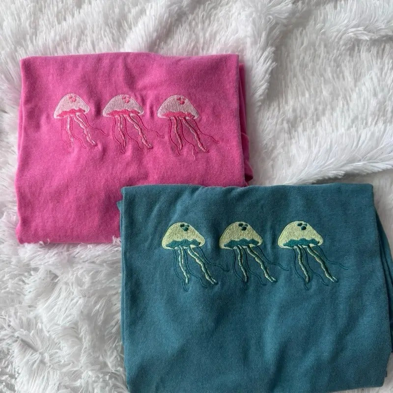 Embroidered Jellyfish Shirt, Embroidered Tshirt Hoodie Sweatshirt | PrintMintTees.com