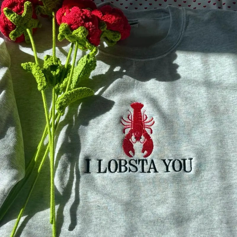 Embroidered Lobster Sweatshirt, Valentines Day Gift, Valentines Day Sweatshirt T-Shirts, Hoodie | PrintMintTees.com