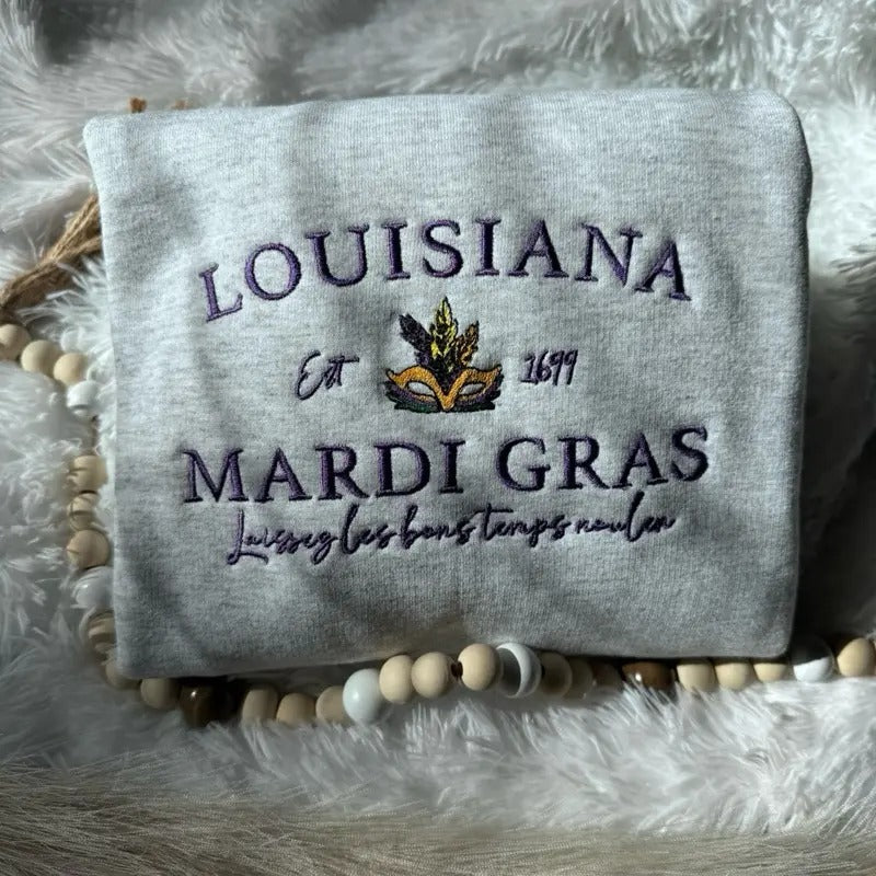 Embroidered Mardi Gras Sweatshirt, Mardi Gras  Pullover T-Shirts, Hoodie | PrintMintTees.com