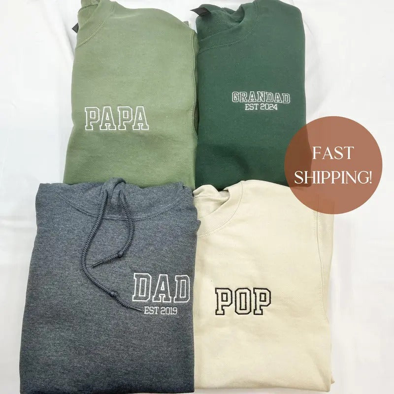 Embroidered Papa Est Custom Father Embroidered New Dad Embroidered Custom Grandpa Grandad T-Shirts, Hoodie, Sweatshirt