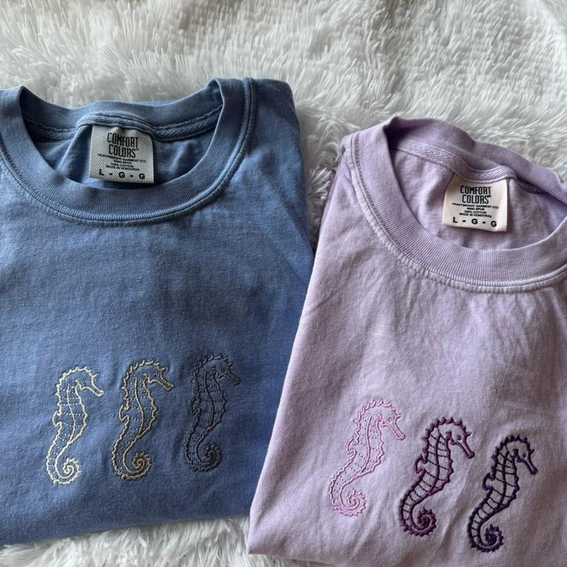 Embroidered Seahorse Tshirt, Summer Tshirt, Oversized Tshirt, Cute Summer Tshirt Hoodie Sweatshirt | PrintMintTees.com