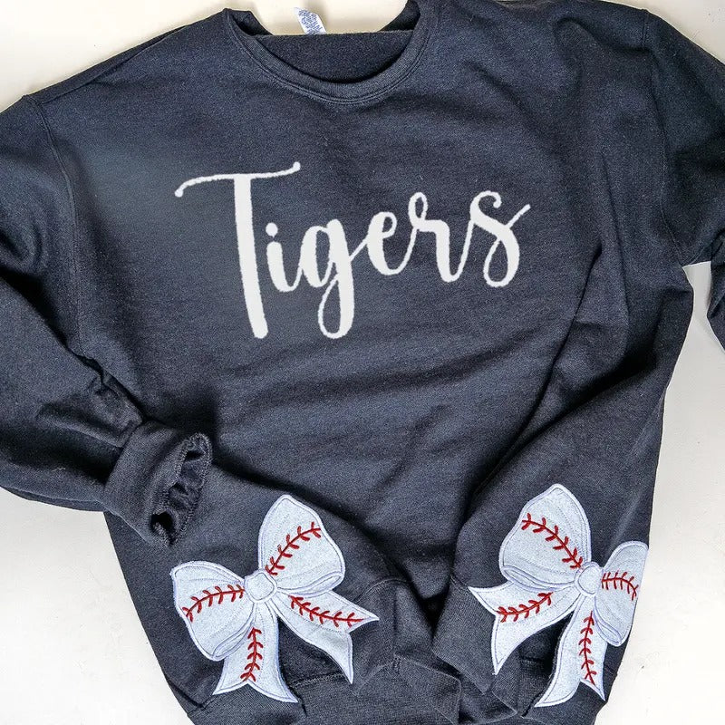Embroidered Side Bows Baseball Bow  Unisex NuBlend Crew Sweatshirt BASEBALL SEASON COQUETTE BOWS Shirt Hoodie