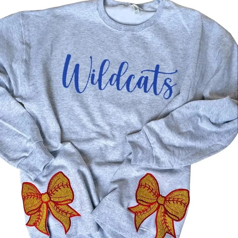 Embroidered Side Bows Softball Bow  Unisex NuBlend Crew Sweatshirt SOFTBALL SEASON COQUETTE BOWS Shirt Hoodie