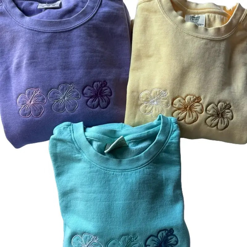 Embroidered Summer Sweatshirt, Cute Sweatshirt, Hibisscus Sweatshirt Shirt Hoodie | PrintMintTees.com
