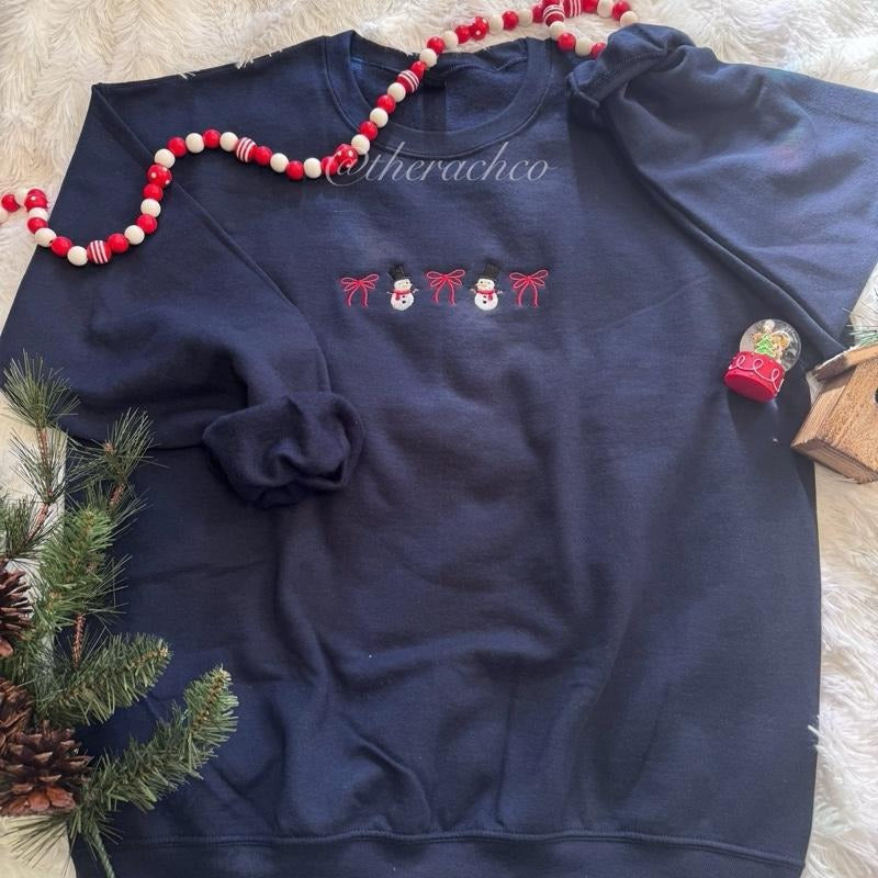 Embroidered Sweatshirt, Embroidered Christmas Sweatshirt, cute Snowman Sweatshirt Shirt Hoodie | PrintMintTees.com