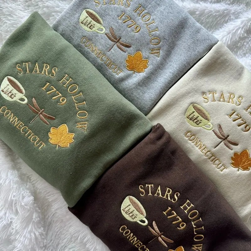Embroidered Sweatshirt, Fall Embroidered Sweatshirt, Sweatshirt Stars Hollow Shirt Hoodie | PrintMintTees.com