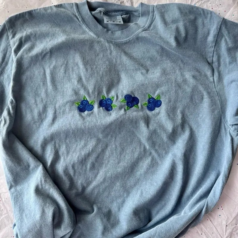 Embroidered Tshirt, Blueberry Tshirt, Cute Embroidered Shirt Hoodie Sweatshirt | PrintMintTees.com