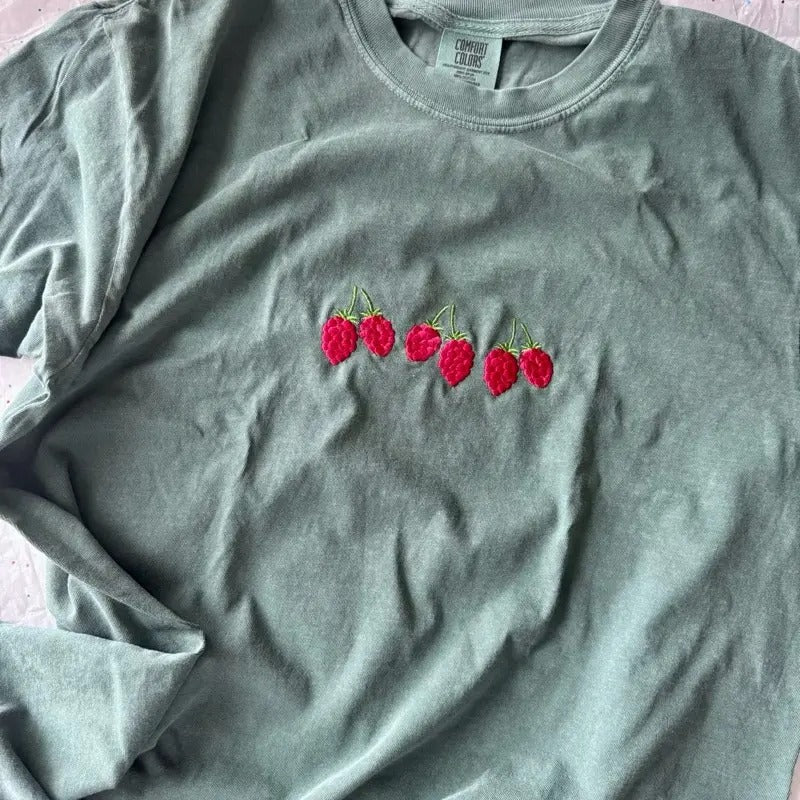 Embroidered Tshirt, Raspberry Tshirt, Cute Embroidered Shirt Hoodie Sweatshirt | PrintMintTees.com