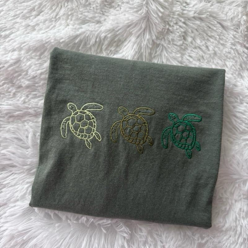 Embroidered Turtle Shirt, Summer Tshirt, Sea Turtles Tshirt Hoodie Sweatshirt | PrintMintTees.com