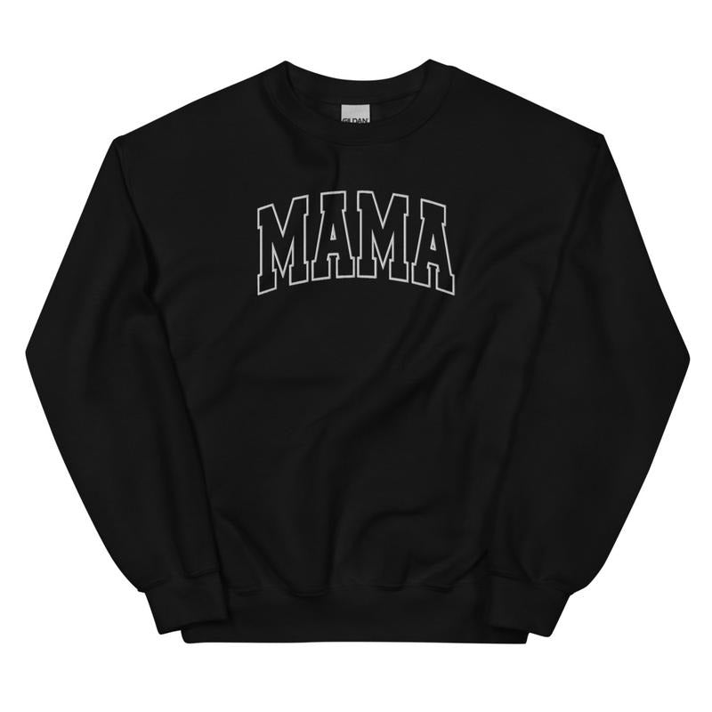 Embroidered White Thread Mama Varsity Sweatshirt