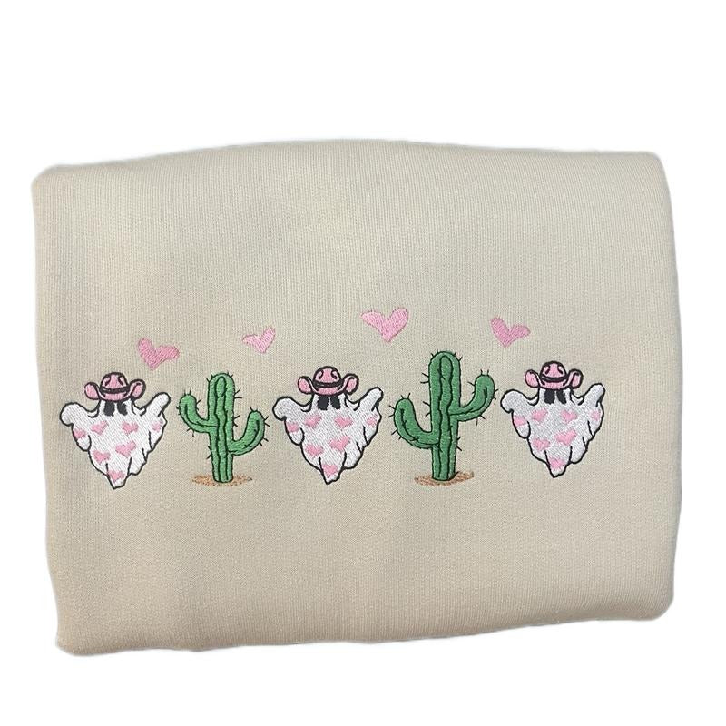 Embroidered cactus valentines ghost sweatshirt or tee Hoodie | PrintMintTees.com