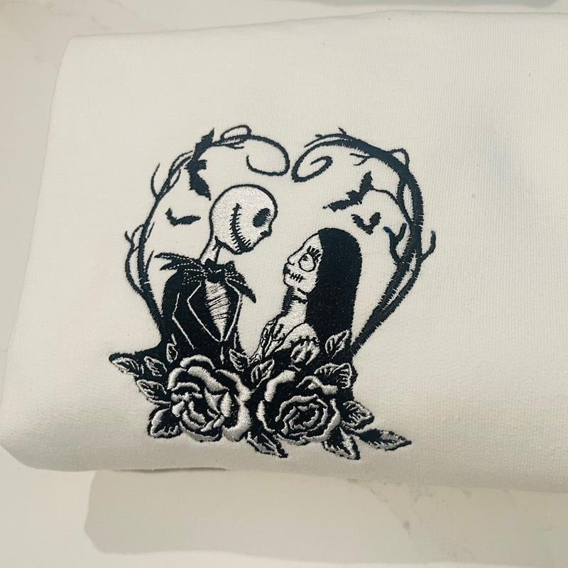 Embroidered jack n Sally sweatshirt T-Shirts, Hoodie | PrintMintTees.com